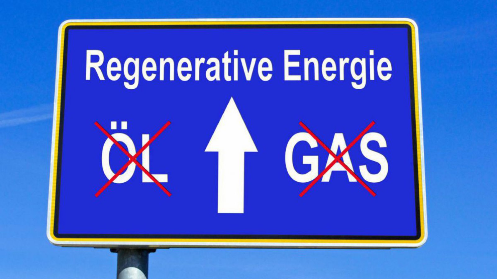 Schild Richtung "Regenerative Energie", ohne Öl oder Gas.