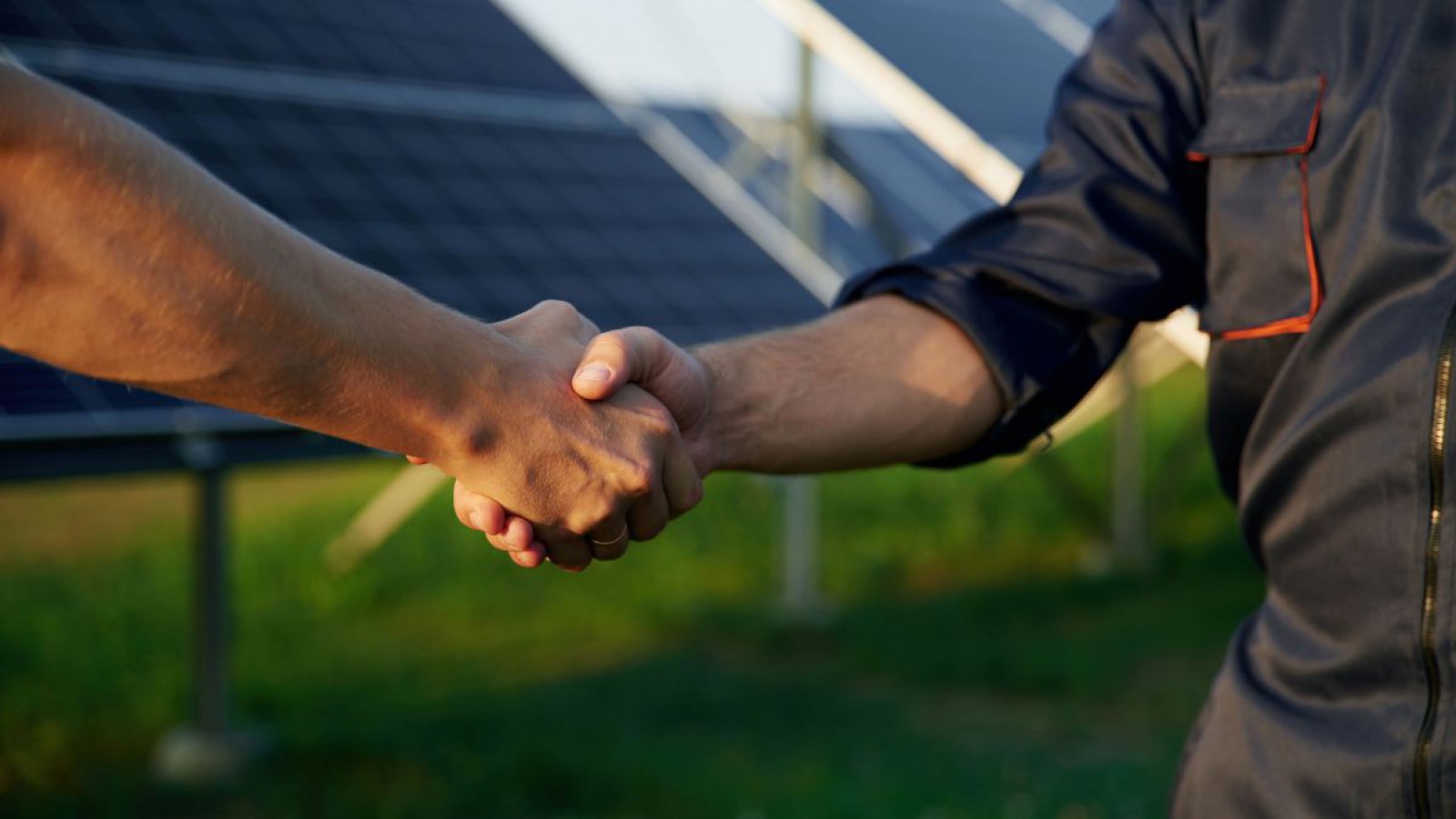 Handschlag vor einer PV Anlage