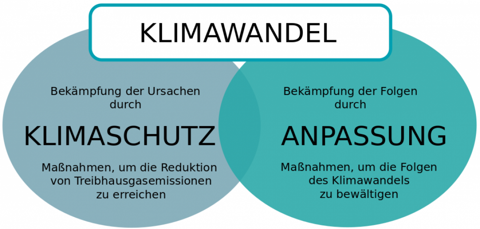 Grafik zeigt Vernetzung von Klimaschutz und Klimawandelanpassung.