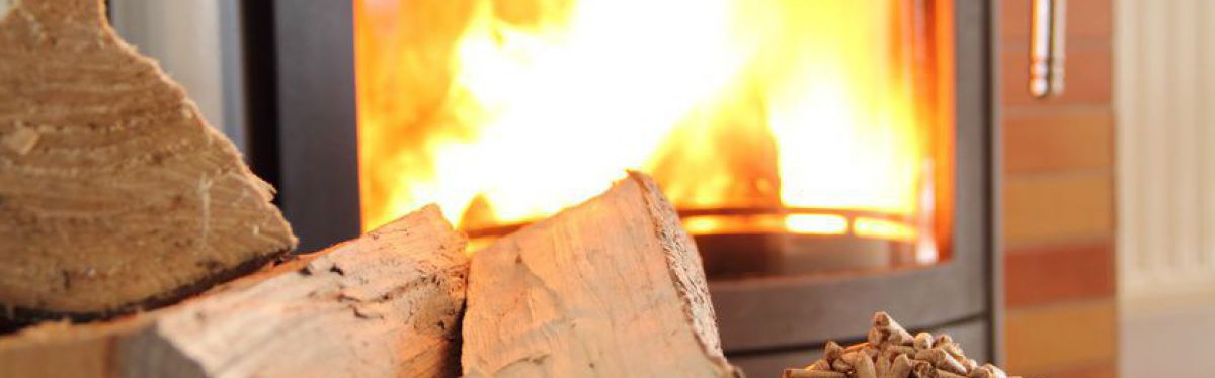 Kamin mit Holz und Pellets
