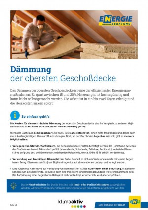 Titelblatt des Infoblattes "Dämmung der obersten Geschoßdecke"