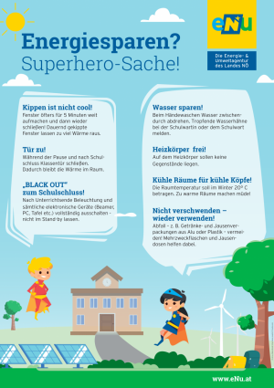 Das Plakat vermittelt einfache Energiespar-Tipps an Sch&uuml;lerinnen und Sch&uuml;ler. 