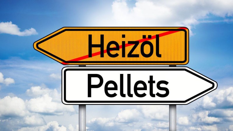 Wegweiser mit Heizöl und Pellets